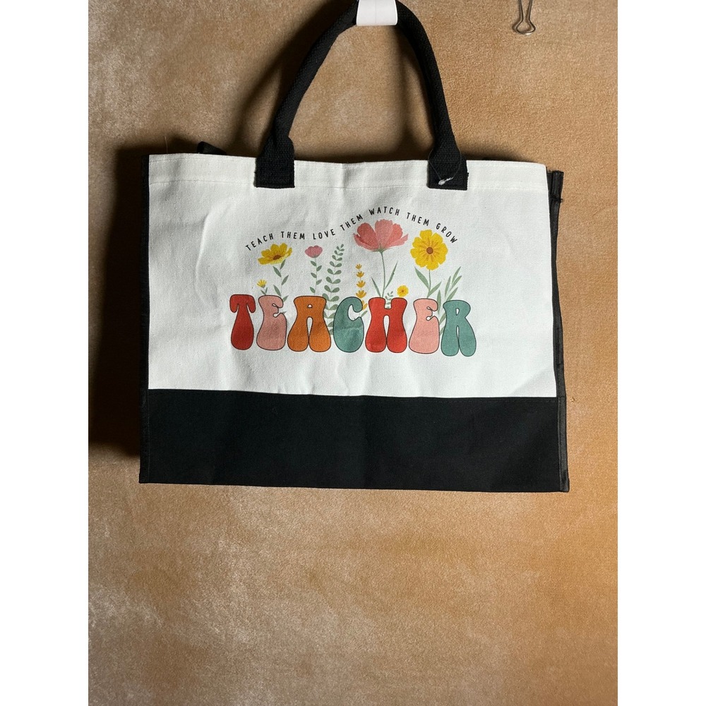 Teacher Appreciation Tote Bag Floral Flowers Retro‎ Groovy Design